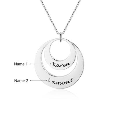Personalized 925 Sterling Silver Necklace With 2 Round Engrave Name Pendant For Women - Personalized Jewel