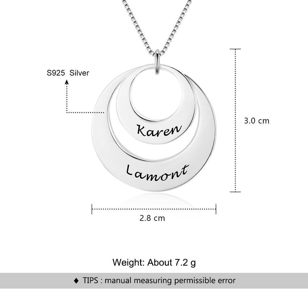 Personalized 925 Sterling Silver Necklace With 2 Round Engrave Name Pendant For Women - Personalized Jewel