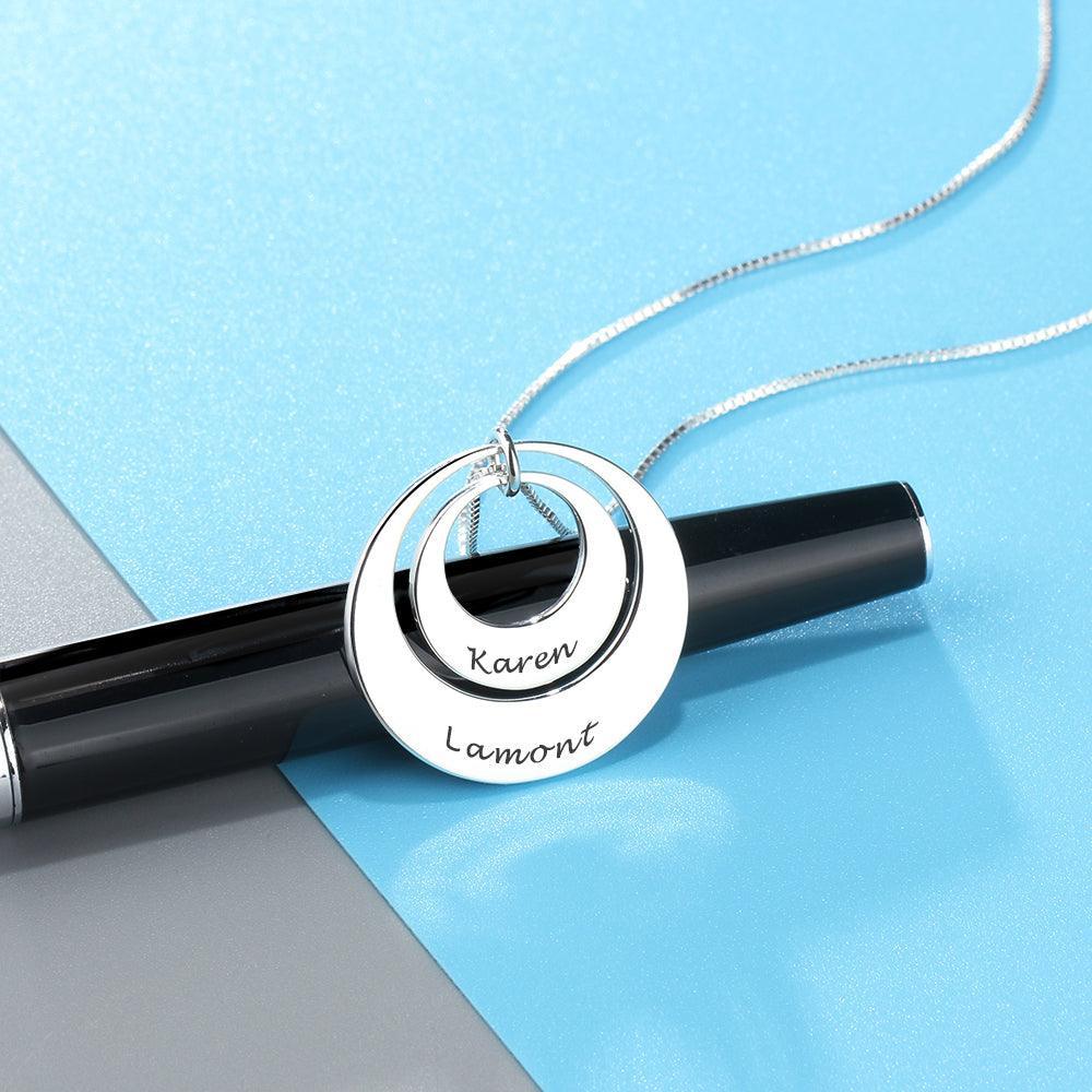 Personalized 925 Sterling Silver Necklace With 2 Round Engrave Name Pendant For Women - Personalized Jewel