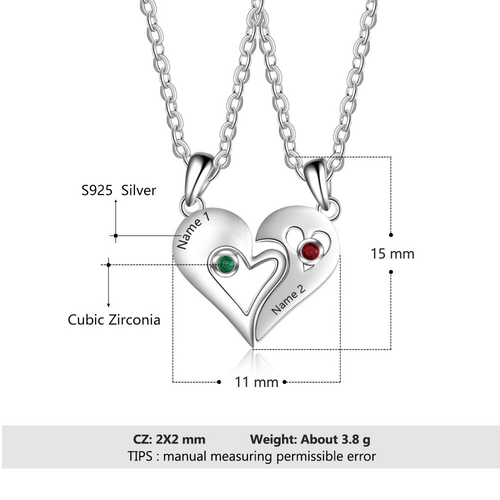 Personalized 925 Sterling Silver Necklace with 2Pcs/Set Merge Heart Shape Name & Birthstones Pendant, Trendy Lovers’ Jewelry - Personalized Jewel