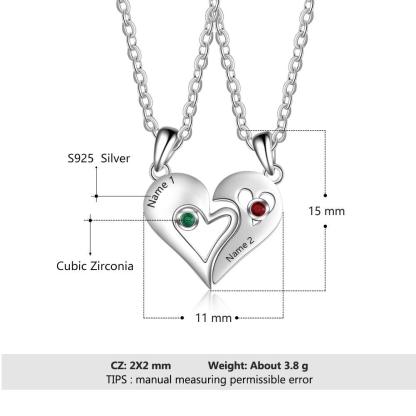 Personalized 925 Sterling Silver Necklace with 2Pcs/Set Merge Heart Shape Name & Birthstones Pendant, Trendy Lovers’ Jewelry - Personalized Jewel