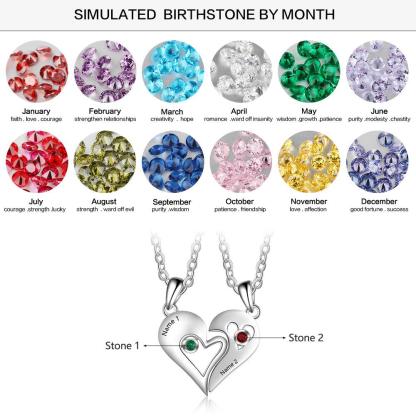 Personalized 925 Sterling Silver Necklace with 2Pcs/Set Merge Heart Shape Name & Birthstones Pendant, Trendy Lovers’ Jewelry - Personalized Jewel