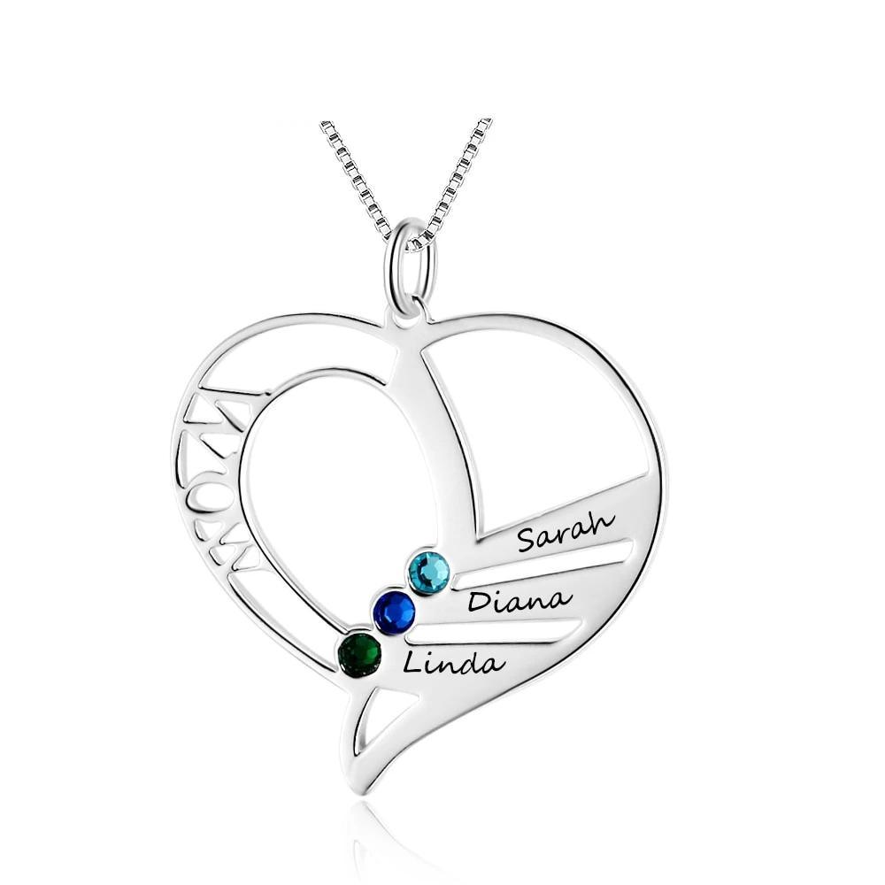 Personalized 925 Sterling Silver Necklace with Mom Engraved Pendant, Customize Name & Birthstones, Trendy Jewelry for Women - Personalized Jewel