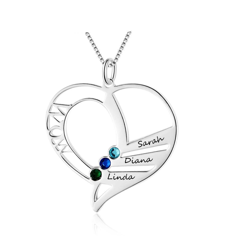 Personalized 925 Sterling Silver Necklace with Mom Engraved Pendant, Customize Name & Birthstones, Trendy Jewelry for Women - Personalized Jewel