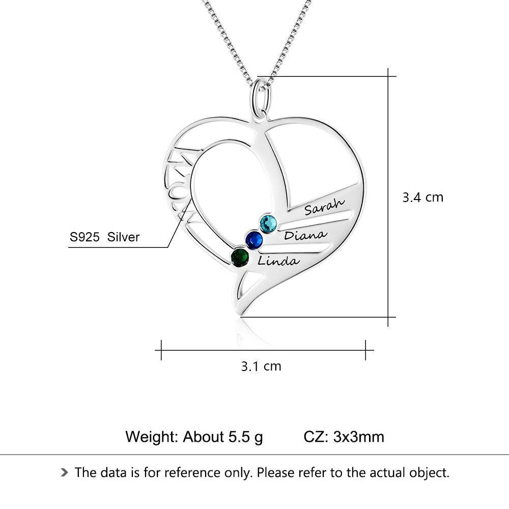Personalized 925 Sterling Silver Necklace with Mom Engraved Pendant, Customize Name & Birthstones, Trendy Jewelry for Women - Personalized Jewel