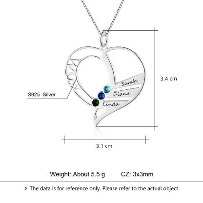 Personalized 925 Sterling Silver Necklace with Mom Engraved Pendant, Customize Name & Birthstones, Trendy Jewelry for Women - Personalized Jewel