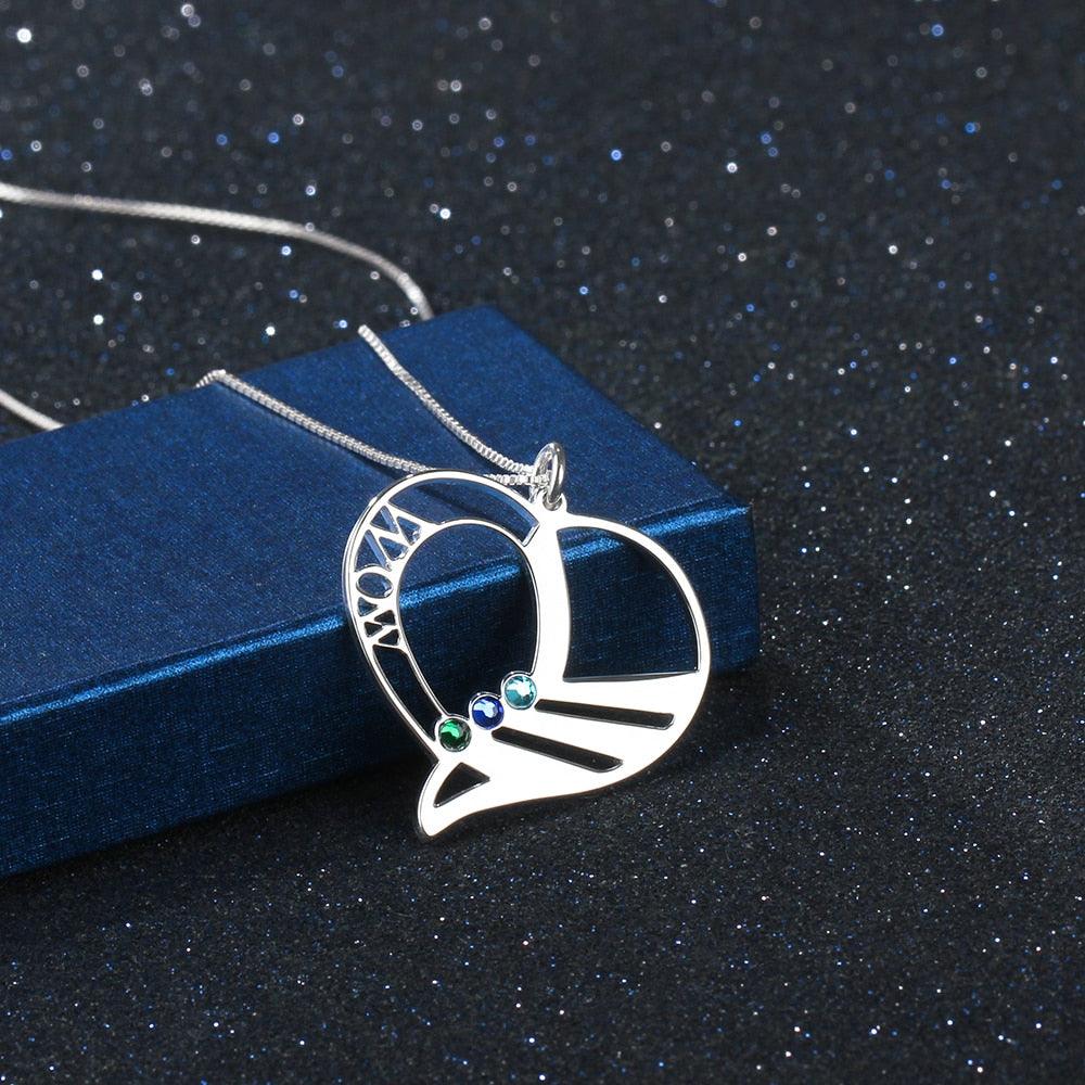 Personalized 925 Sterling Silver Necklace with Mom Engraved Pendant, Customize Name & Birthstones, Trendy Jewelry for Women - Personalized Jewel