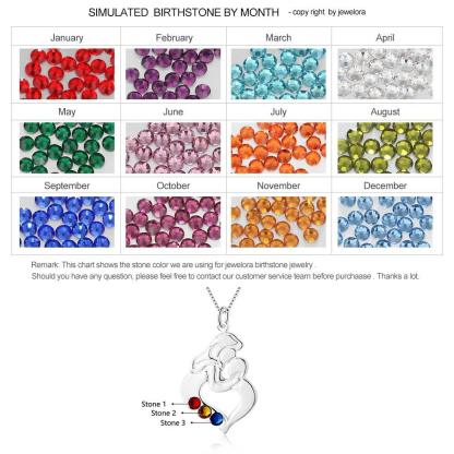 Personalized 925 Sterling Silver Necklace with Mother & Child Heart Shaped Pendant, Add 3 Birthstones, Fashion Jewelry - Personalized Jewel