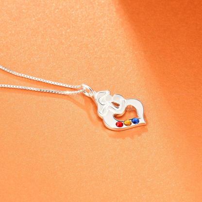 Personalized 925 Sterling Silver Necklace with Mother & Child Heart Shaped Pendant, Add 3 Birthstones, Fashion Jewelry - Personalized Jewel