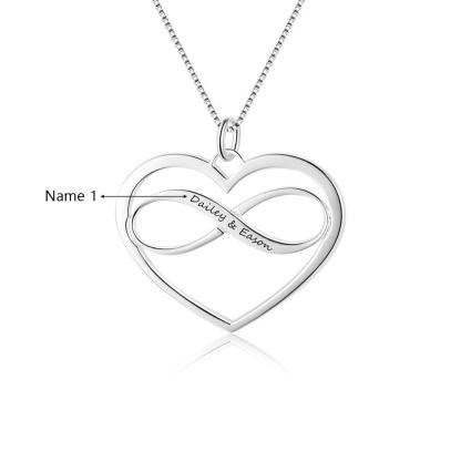 Personalized 925 Sterling Silver Necklaces - Heart & Infinity Pendant - Engraved Custom Names - Family Gift - Personalized Jewel