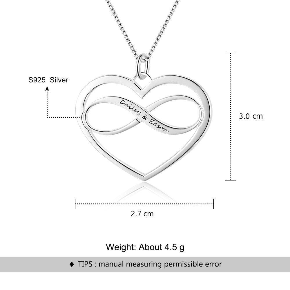 Personalized 925 Sterling Silver Necklaces - Heart & Infinity Pendant - Engraved Custom Names - Family Gift - Personalized Jewel