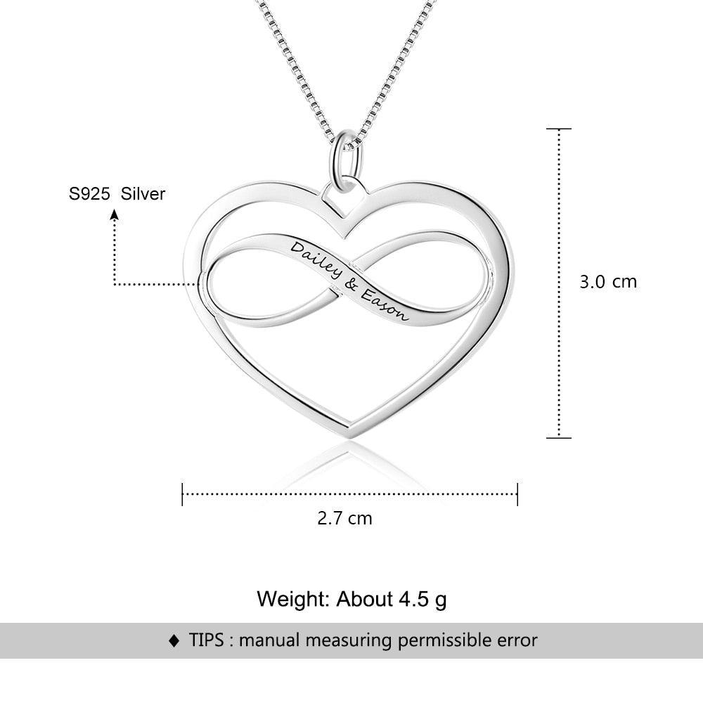 Personalized 925 Sterling Silver Necklaces - Heart & Infinity Pendant - Engraved Custom Names - Family Gift - Personalized Jewel