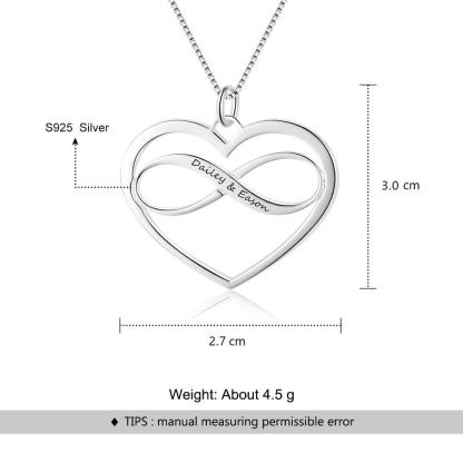 Personalized 925 Sterling Silver Necklaces - Heart & Infinity Pendant - Engraved Custom Names - Family Gift - Personalized Jewel