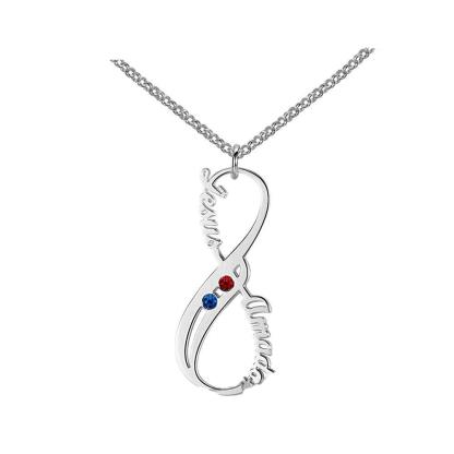Personalized 925 Sterling Silver | Fashion Jewelry | Birthstone 8 Shape Pendants | Two Custom Names - Personalized Jewel