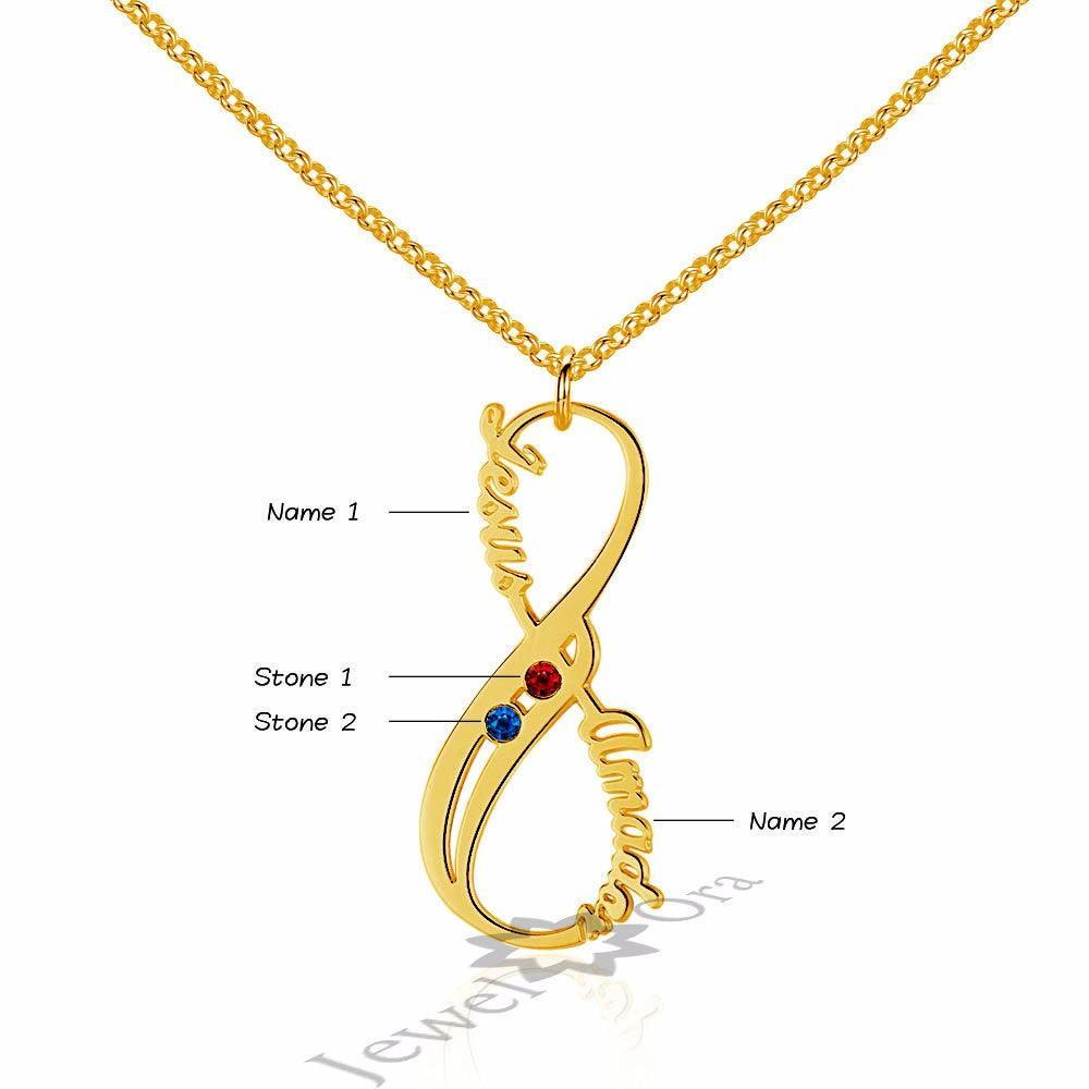 Personalized 925 Sterling Silver | Fashion Jewelry | Birthstone 8 Shape Pendants | Two Custom Names - Personalized Jewel