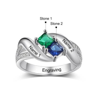 Personalized 925 Sterling Silver Promise Ring Custom Square Birthstone Band - Personalized Jewel