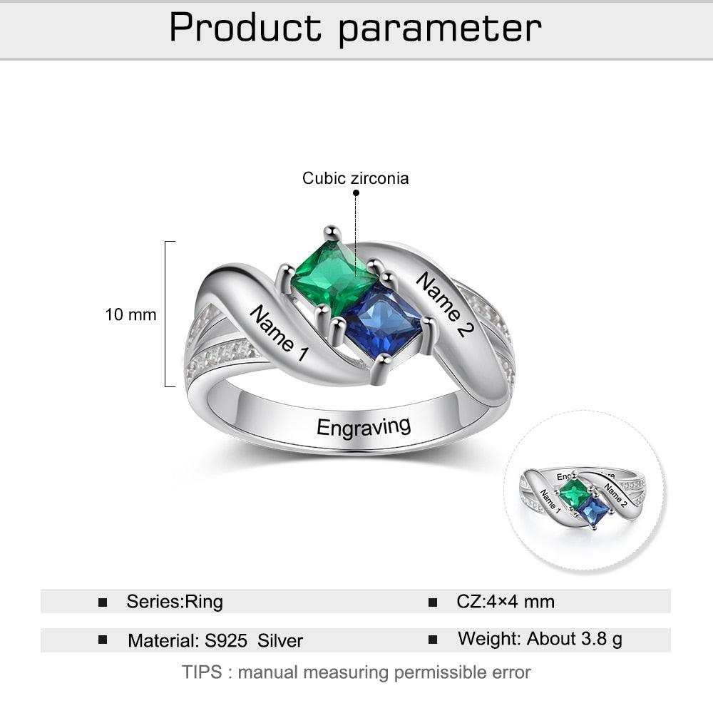 Personalized 925 Sterling Silver Promise Ring Custom Square Birthstone Band-Personalized Jewels