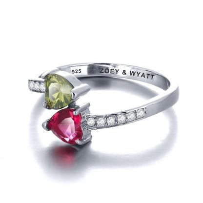 Personalized 925 Sterling Silver Promise Ring, Customize Cubic Zirconia Heart Birthstone & Engrave Name - Personalized Jewel