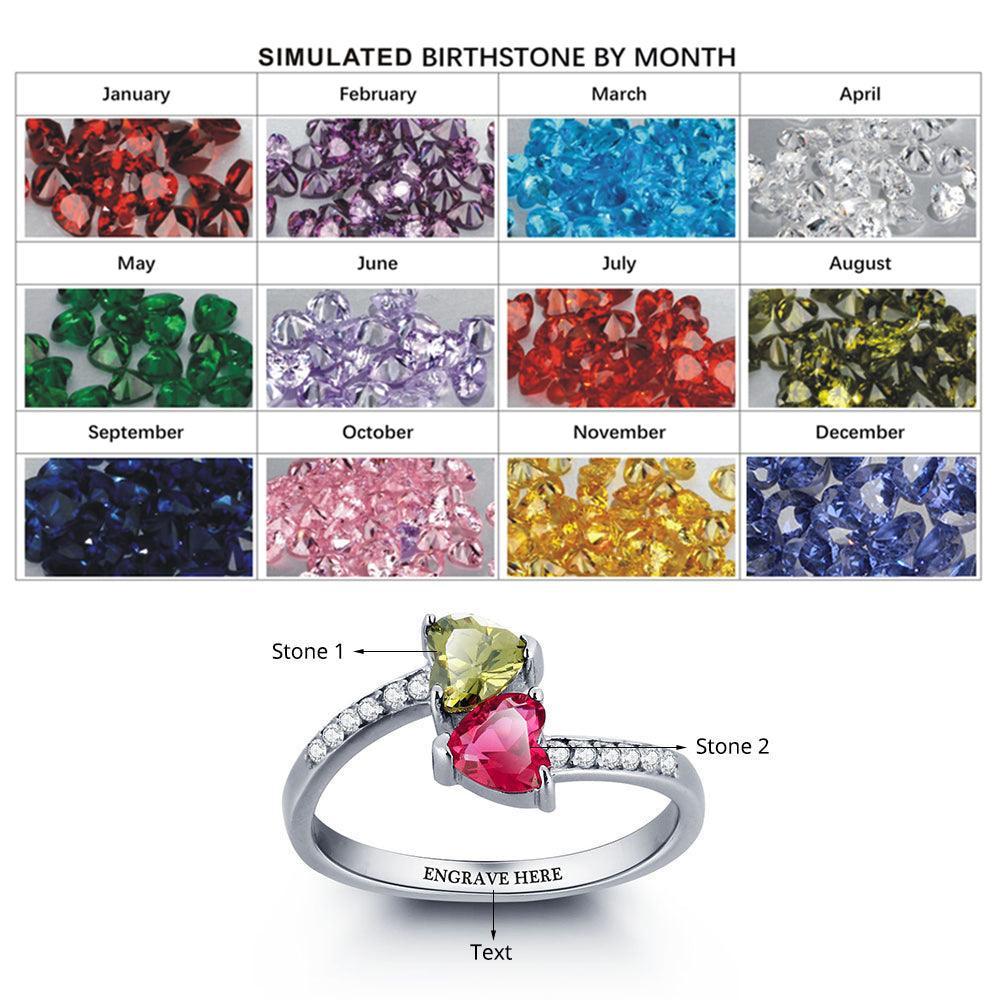 Personalized 925 Sterling Silver Promise Ring, Customize Cubic Zirconia Heart Birthstone & Engrave Name - Personalized Jewel