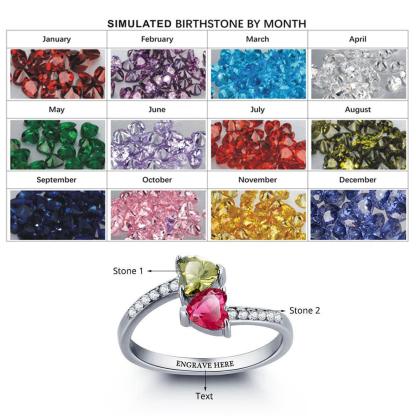 Personalized 925 Sterling Silver Promise Ring, Customize Cubic Zirconia Heart Birthstone & Engrave Name - Personalized Jewel