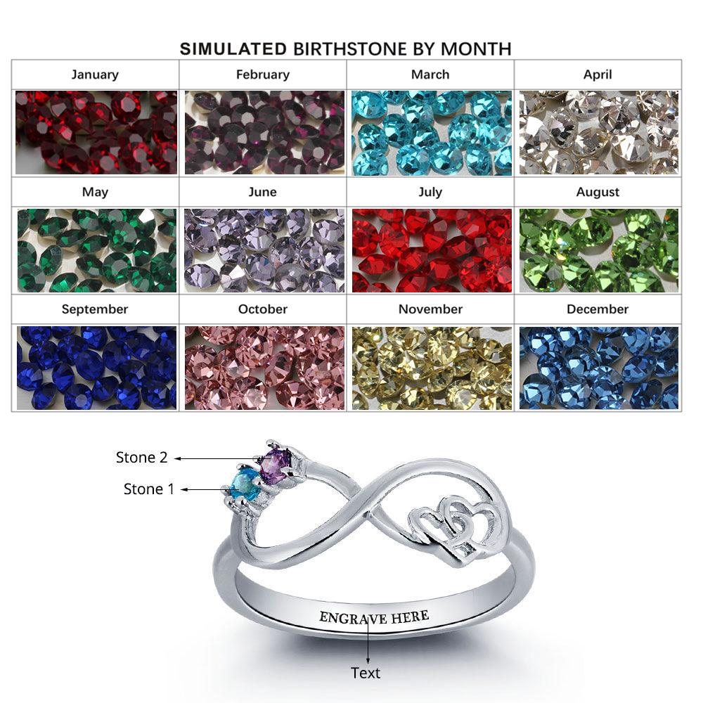 Personalized 925 Sterling Silver Promise Rings for Women – Custom Couple Birthstones – Infinity Love Ring - Personalized Jewel