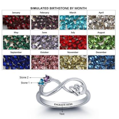 Personalized 925 Sterling Silver Promise Rings for Women – Custom Couple Birthstones – Infinity Love Ring - Personalized Jewel