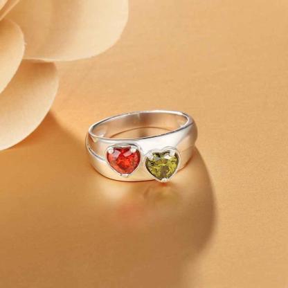 Personalized 925 Sterling Silver Promise Rings for Women – Custom Heart Birthstones – Engraved 2 Texts – Trendy Jewelry Gift - Personalized Jewel
