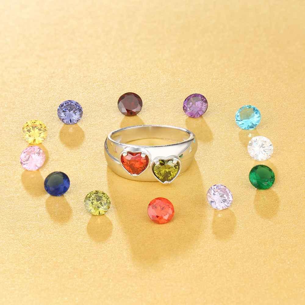 Personalized 925 Sterling Silver Promise Rings for Women – Custom Heart Birthstones – Engraved 2 Texts – Trendy Jewelry Gift - Personalized Jewel