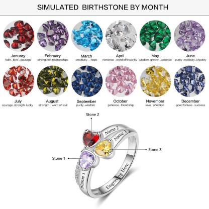 Personalized 925 Sterling Silver Ring - Three Birthstone Three Names and One Engraving For Mother's Day - Personalized Jewel