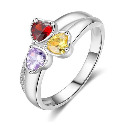 Personalized 925 Sterling Silver Ring - Three Birthstone Three Names and One Engraving For Mother's Day - Personalized Jewel
