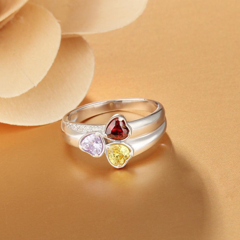Personalized 925 Sterling Silver Ring - Three Birthstone Three Names and One Engraving For Mother's Day - Personalized Jewel