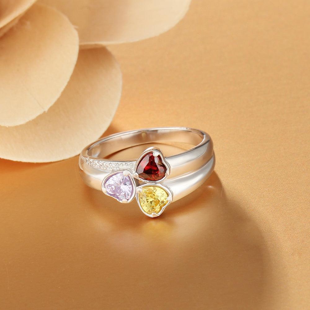 Personalized 925 Sterling Silver Ring - Three Birthstone Three Names and One Engraving For Mother's Day - Personalized Jewel