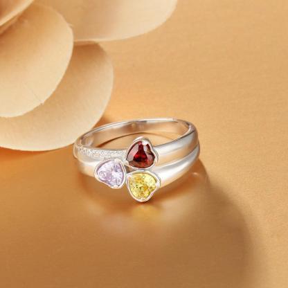 Personalized 925 Sterling Silver Ring - Three Birthstone Three Names and One Engraving For Mother's Day - Personalized Jewel
