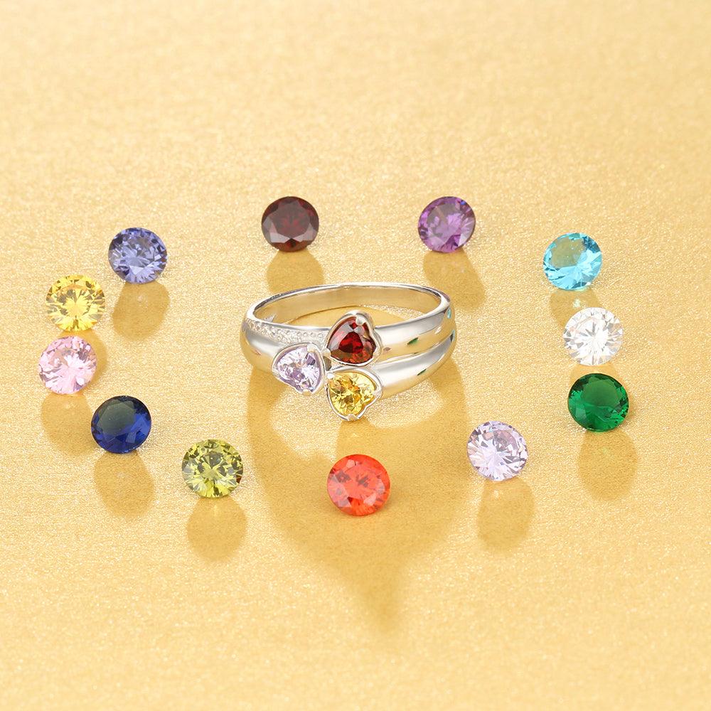 Personalized 925 Sterling Silver Ring - Three Birthstone Three Names and One Engraving For Mother's Day - Personalized Jewel
