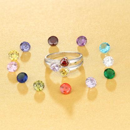 Personalized 925 Sterling Silver Ring - Three Birthstone Three Names and One Engraving For Mother's Day - Personalized Jewel