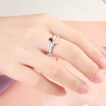 Personalized 925 Sterling Silver Ring - Three Birthstone Three Names and One Engraving For Mother's Day - Personalized Jewel