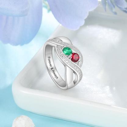 Personalized 925 Sterling Silver Ring - Two Birthstone and One Engraving For Mother's Day - Personalized Jewel