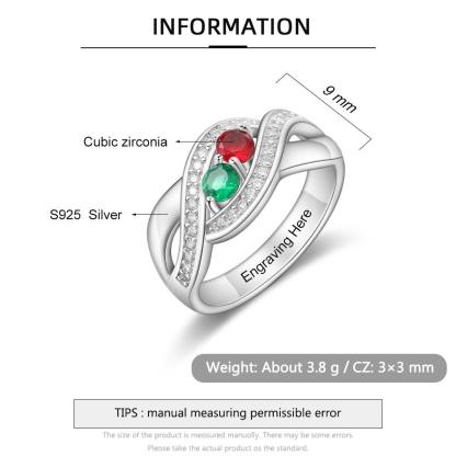 Personalized 925 Sterling Silver Ring - Two Birthstone and One Engraving For Mother's Day - Personalized Jewel