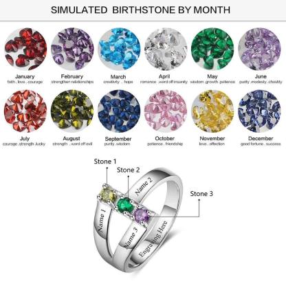 Personalized 925 Sterling Silver Ring with Birthstone setting, Special Gift for Mother with Names of Children Engravings, Gift for Family Member - Personalized Jewel