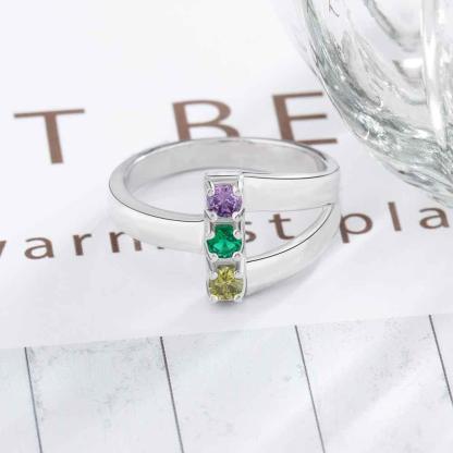 Personalized 925 Sterling Silver Ring with Birthstone setting, Special Gift for Mother with Names of Children Engravings, Gift for Family Member - Personalized Jewel
