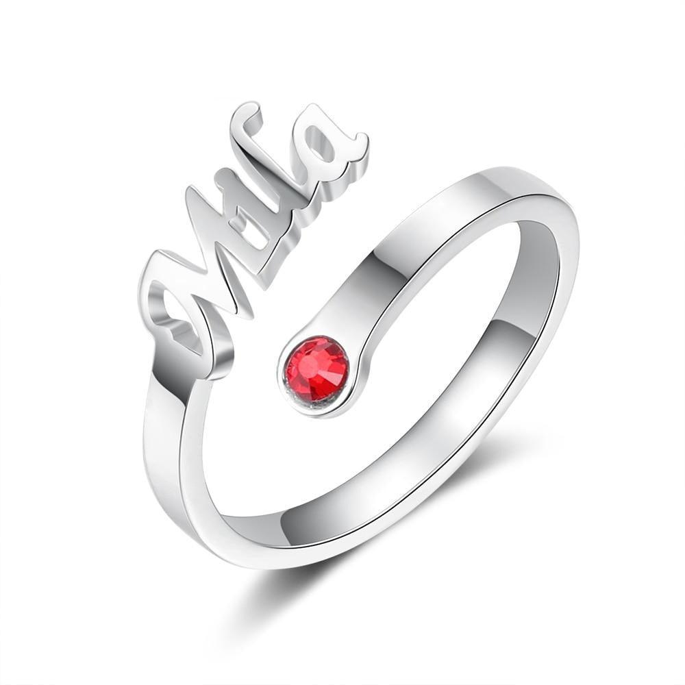 Personalized 925 Sterling Silver Rings for Mother Adjustable Women Nameplate Ring - Personalized Jewel