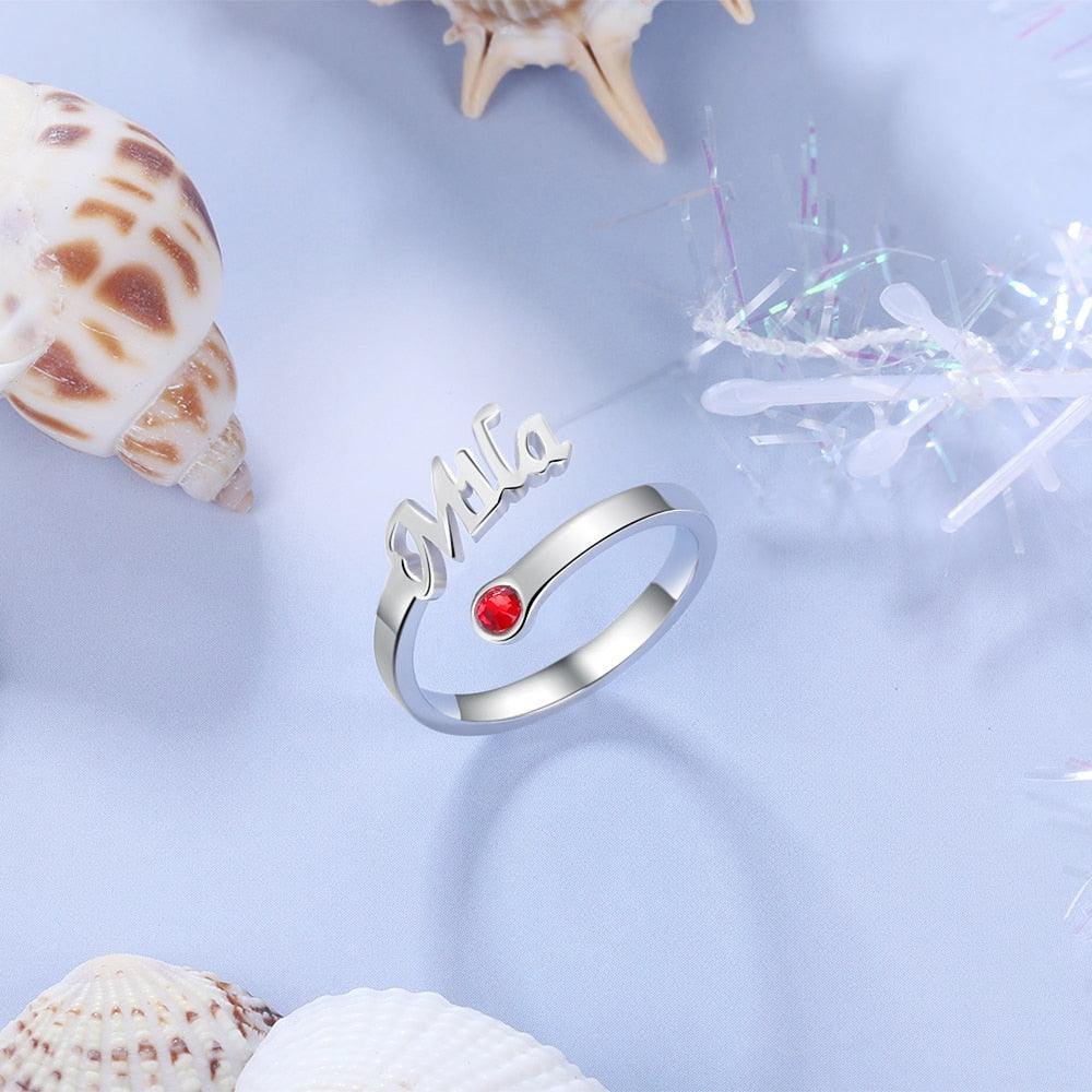 Personalized 925 Sterling Silver Rings for Mother Adjustable Women Nameplate Ring - Personalized Jewel