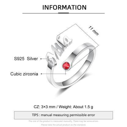 Personalized 925 Sterling Silver Rings for Mother Adjustable Women Nameplate Ring - Personalized Jewel