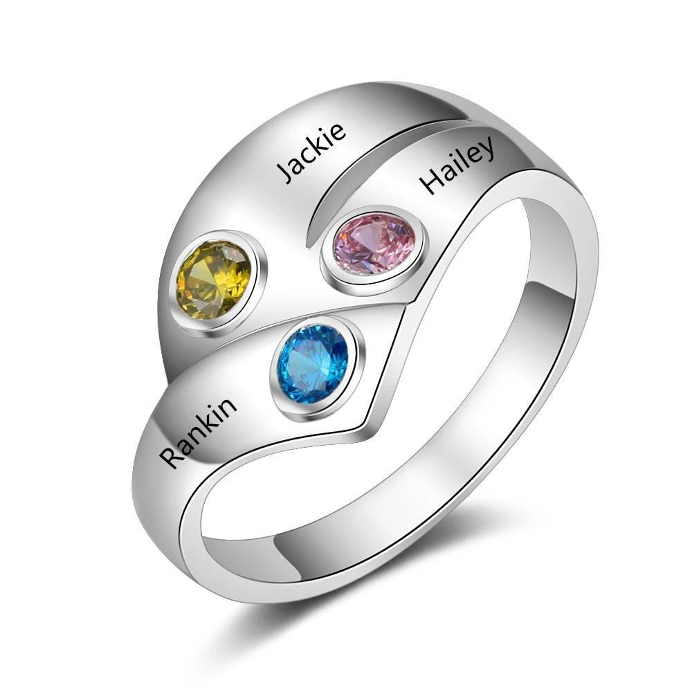 Personalized 925 Sterling Silver Rings for Women Customized 3 Names Birthstone Ring Mother Child Family Gift - Personalized Jewel
