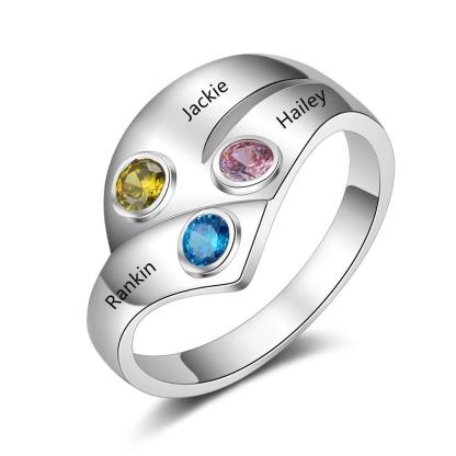 Personalized 925 Sterling Silver Rings for Women Customized 3 Names Birthstone Ring Mother Child Family Gift - Personalized Jewel