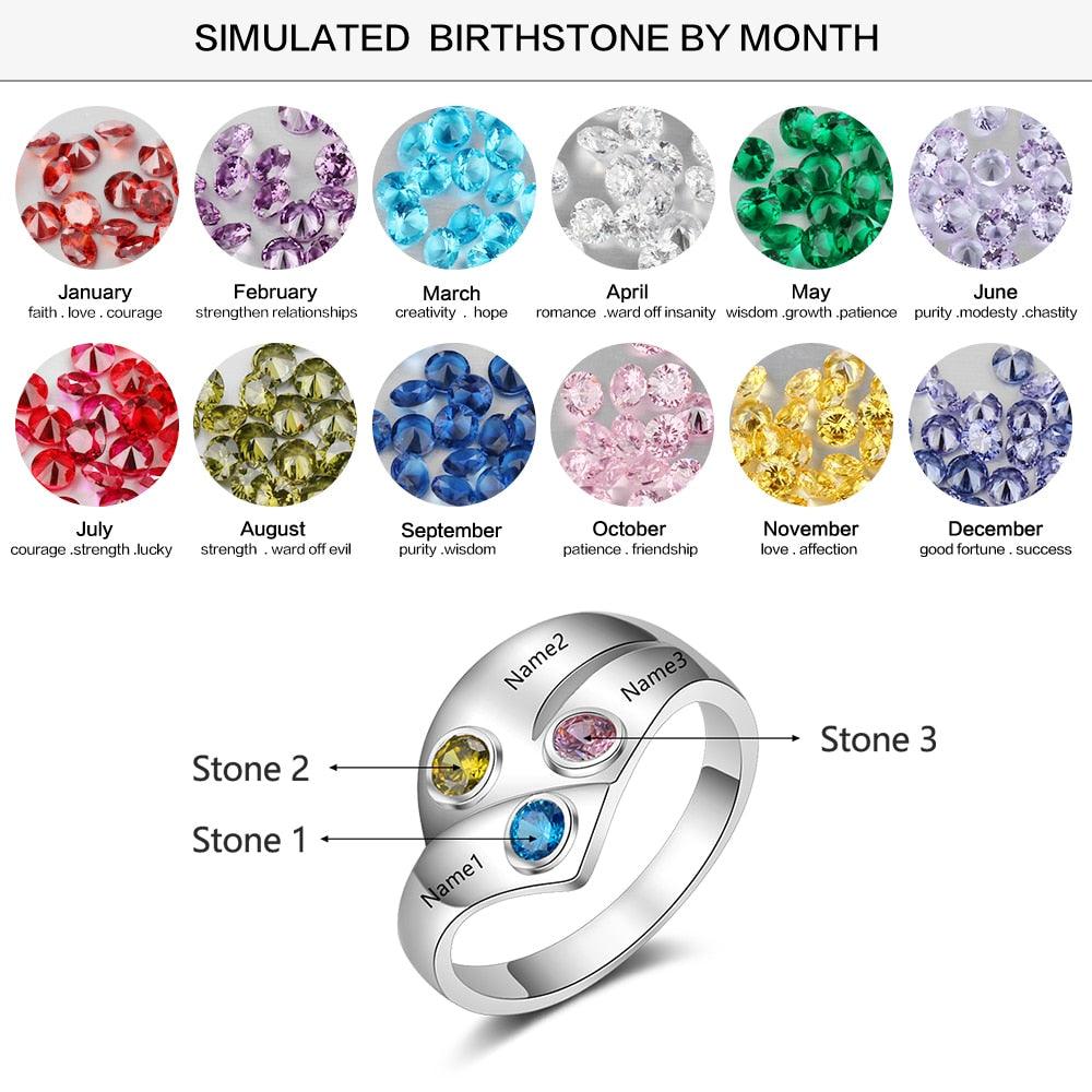 Personalized 925 Sterling Silver Rings for Women Customized 3 Names Birthstone Ring Mother Child Family Gift - Personalized Jewel