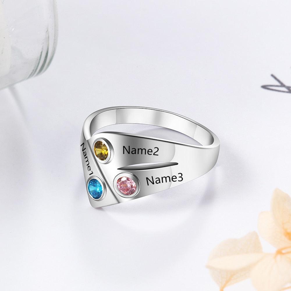 Personalized 925 Sterling Silver Rings for Women Customized 3 Names Birthstone Ring Mother Child Family Gift - Personalized Jewel