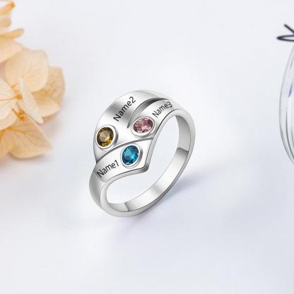 Personalized 925 Sterling Silver Rings for Women Customized 3 Names Birthstone Ring Mother Child Family Gift - Personalized Jewel