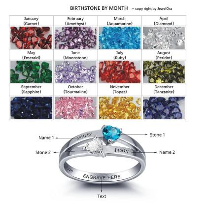 Personalized 925 Sterling Silver Rings for Women – Double Heart Birthstones – Customize Name – Unique Jewelry Gift - Personalized Jewel