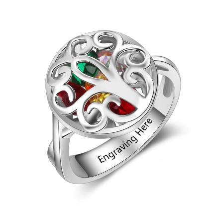 Personalized 925 Sterling Silver Rings for Women – Hollow Floral Pattern – Engraved Name – Custom Birthstones - Personalized Jewel